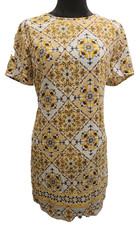 Lulus Tile Print Shift Dress Womens Small Yellow White Boho Mini Festival