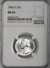 1946-D  25C WASHINGTON SILVER QUARTER "DENVER MINT" NGC MS65 #8343474-032