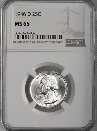 1946-D  25C WASHINGTON SILVER QUARTER "DENVER MINT" NGC MS65 #8343474-032