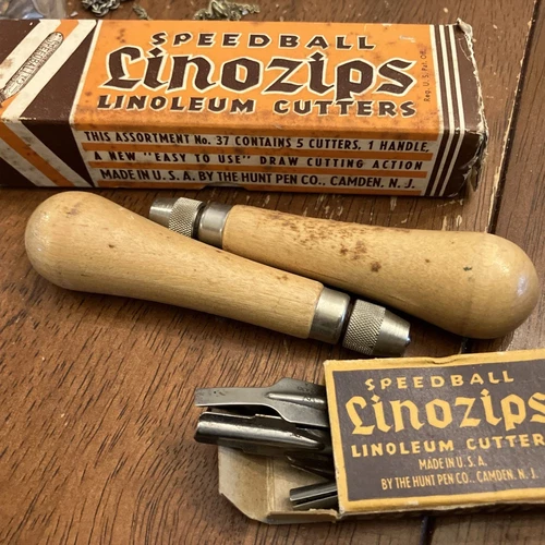 VINTAGE Speedball Linozips Linoleum 2 Cutters In Original Boxes + Blades USA
