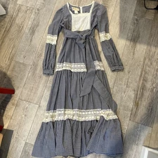 Gunne Sax Calico Dress Vtg 70s Jessica McClintock Prairie Tiered Cottagecore 11