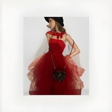 Vintage 50s Red Princess Tulle Tiered Party Prom DRESS