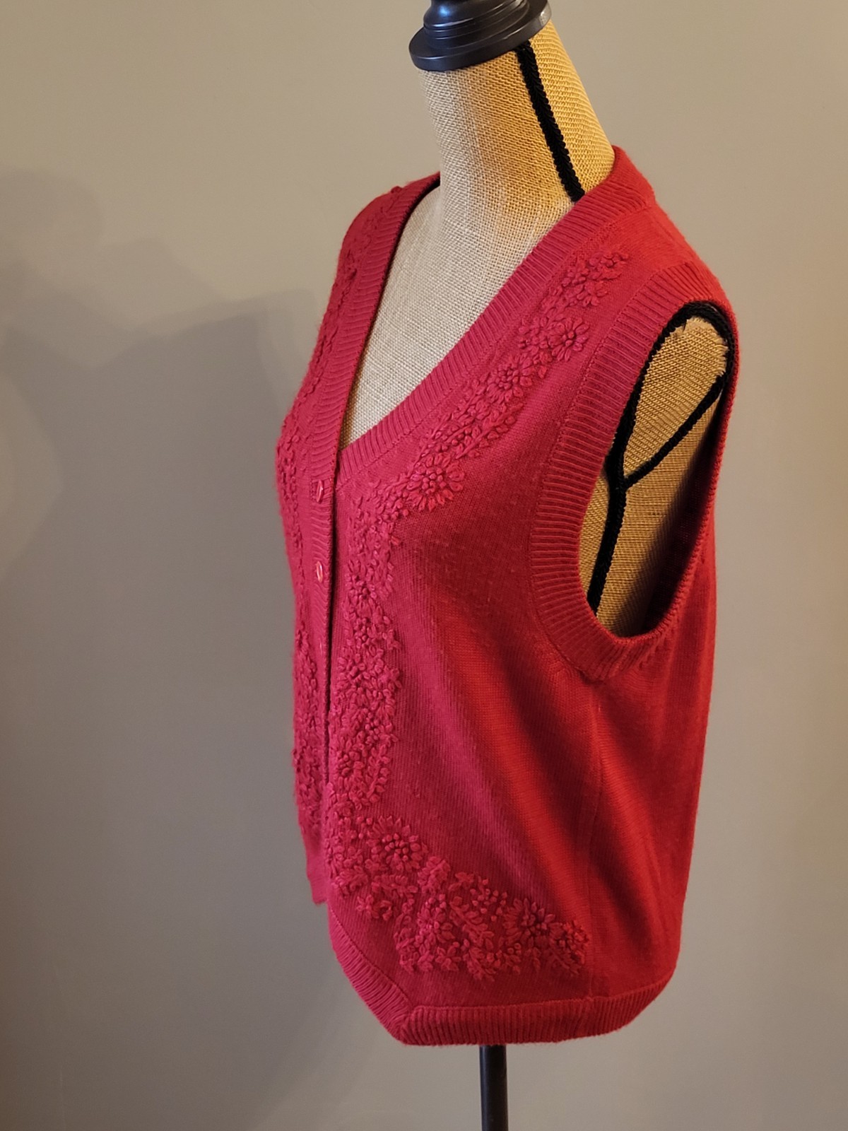 IC Isaacs Medium Red Embroidered Button-up Vest - image 2