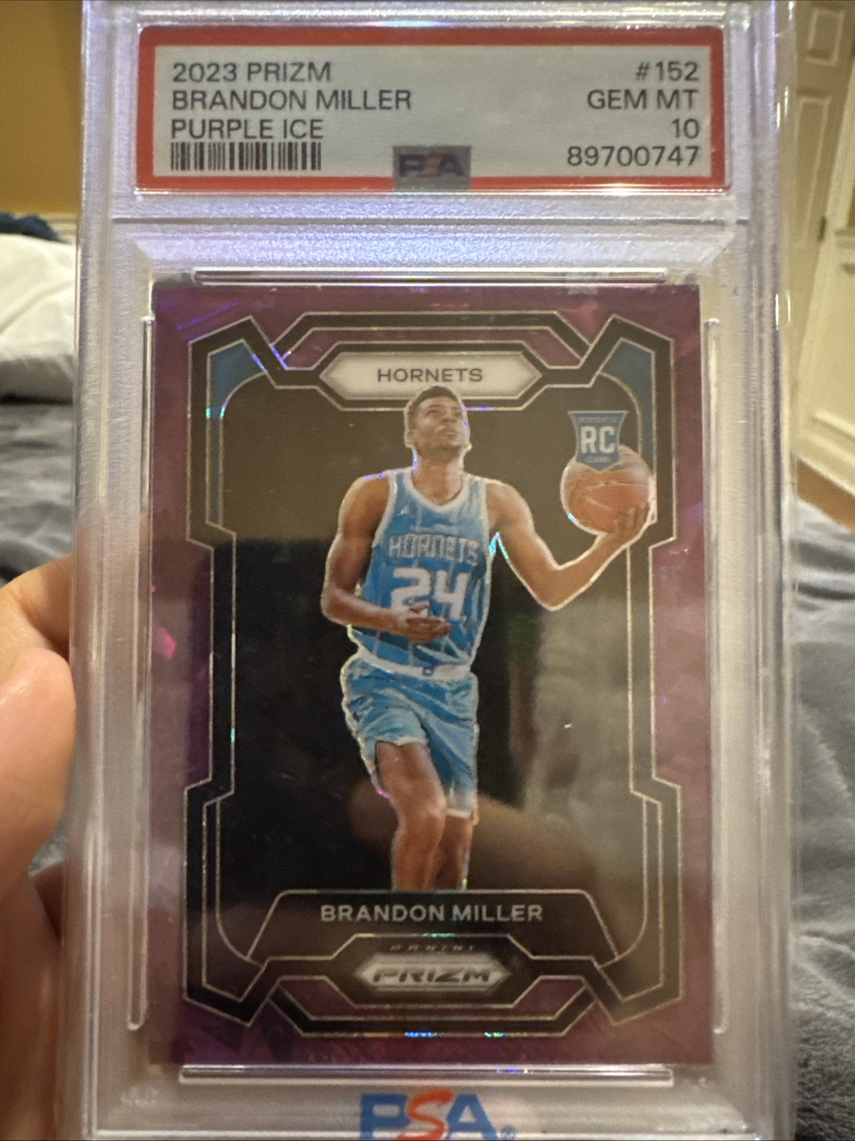 2023-24 Panini Prizm Brandon Miller #152 Purple Ice Prizm /149 RC Hornets PSA 10