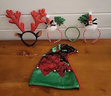 Christmas Hat and Headbands / Christmas Holiday Party Headbands - LOT of 5