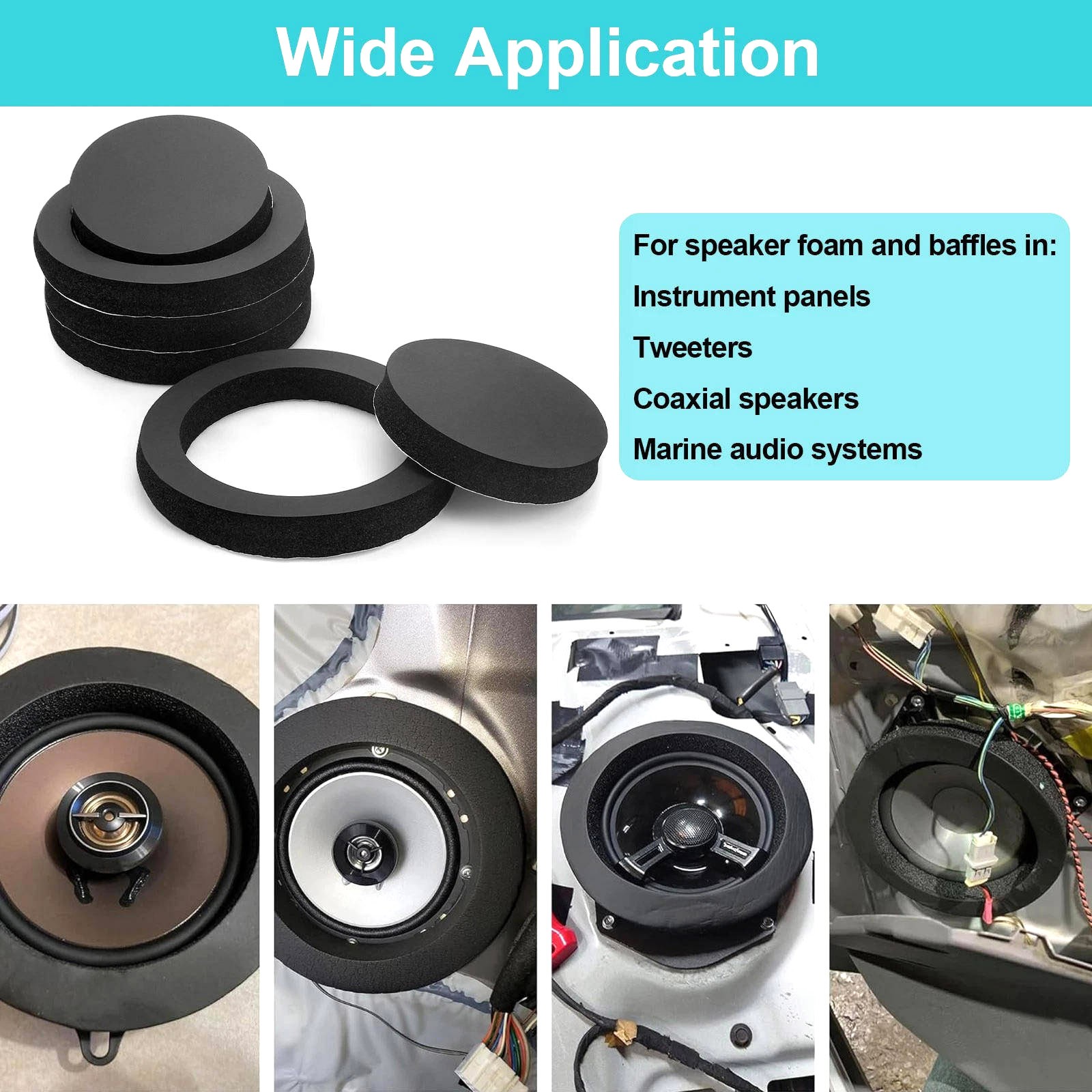 4PCS Car Speaker Foam Pad Bass Enhancer Ring for 6" 6.5" 6.75" 7" Door Speakers