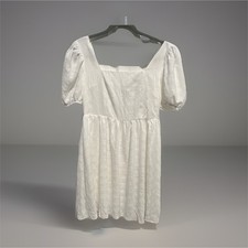 SHEIN Women’s White Solid Square Neck Puff Short Sleeve A-Line Short Dress S