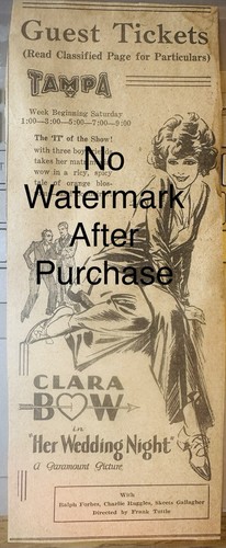 10/16/30 Tampa Florida Newspaper Movie Ad CLARA BOW ‘Her Wedding Night’