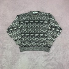 Vintage abstract knitted jumper Patterned Grandad chunky knit sweater Men's L