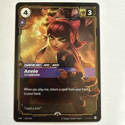Annie Stubborn Riftbound  Nexus Night Promo OGS 010/024 Foil English NM