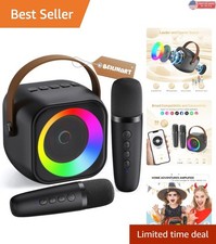 Mini Bluetooth Karaoke Machine with 2 Mics  Lights - Perfect for Family Parties