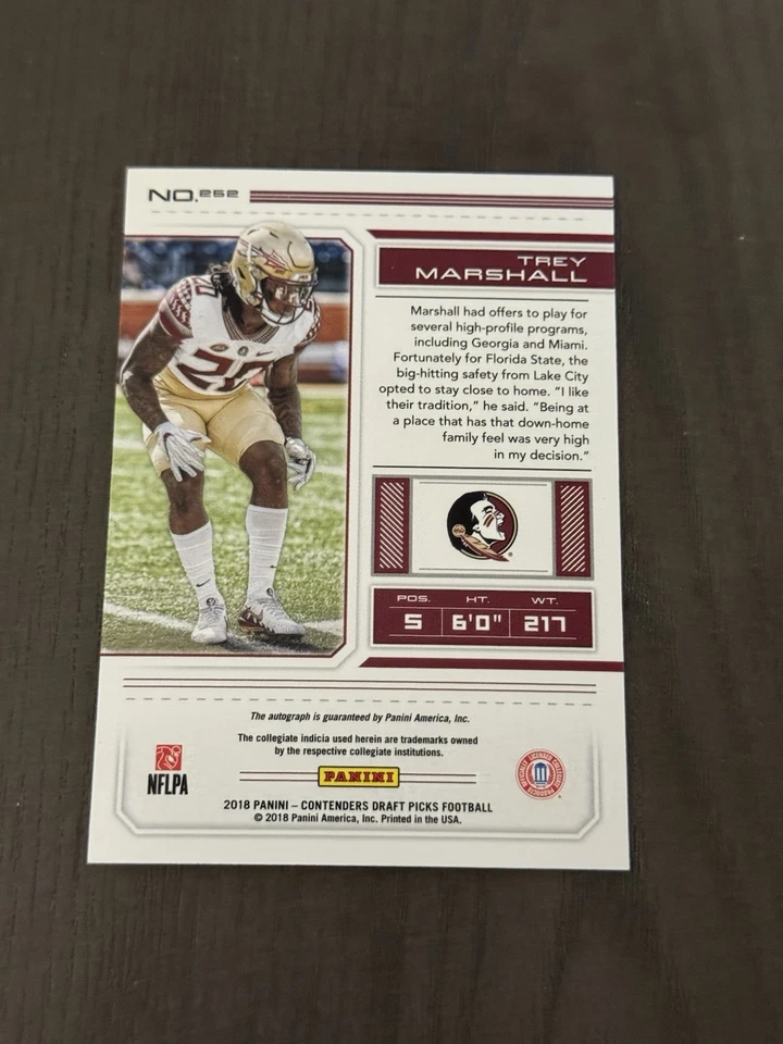 2018 Panini Contenders Draft Picks College Ticket Auto TREY MARSHALL Rookie RC - Image 2 of 2