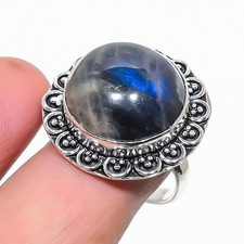Natural Labradorite Gemstone 925 Sterling Silver Jewelry Ring Size 9 US 