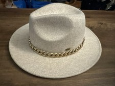 C.C Wide Brim Faux Wool Fabric Panama Fedora Hat with Chain Accent