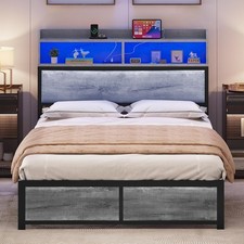 Bed Frame,LED with Headboard,USB Ports & Charging Outlets,Metal Platform Bed Fra