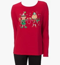 Rebecca Malone Long Sleeve Festive Elf Elves Christmas Shirt Size M 2065-ELVES-M