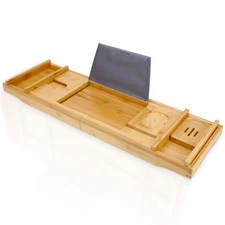 Sustainable Bamboo Bath Shelf Adjustable Rest with Soap Dish