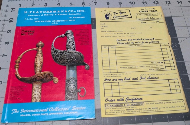 Vintage N FLAYDERMAN Catalog #105 with original order form Antiquities #MILITARY