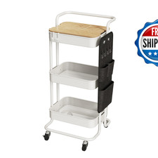 Carro rodante utilitario de metal Dtk de 3 niveles mesa y bolsas laterales bandeja de metal