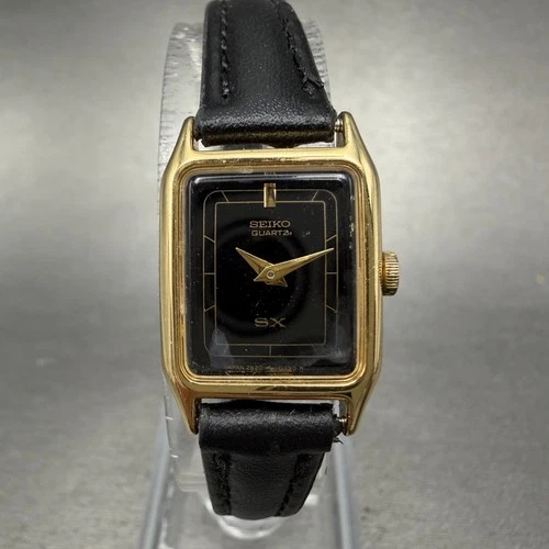 Seiko Watch Women 17mm Black Dial Gold Tone Octagon 2B20-5000 New Battery