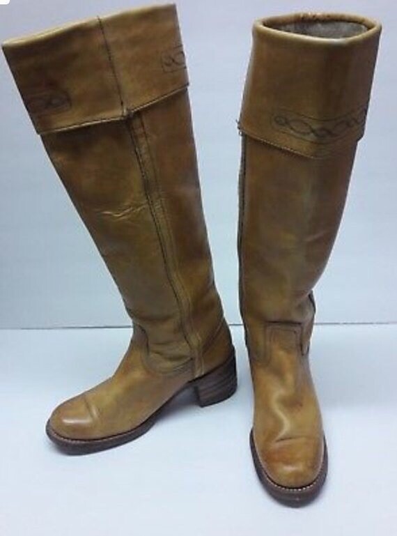 FRYE Vtg Usa Leather Over The Knee Boots 7.5 Campus Tall Embro Cuffed Heels FRYE Vtg Usa Leather Over The Knee Boots 7.5 Campus Tall Embro Cuffed Heels