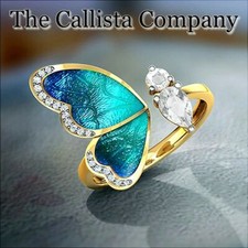 1.1K Sold LAB-CREATED CLEAR 3A CZ 14K YELLOW GOLD BUTTERFLY RG SZ 6-9  