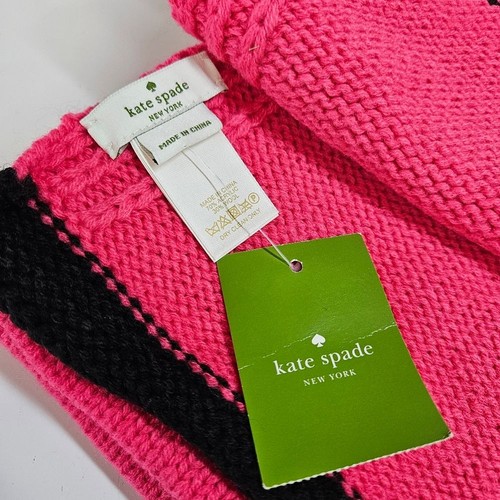 NEU Kate Spade feine Stärke Jersey Strick Schalldämpfer Schal rosa Wirbel/schwarz Wollmischung - Bild 5 von 6