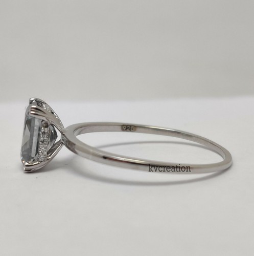 Anillo de compromiso halo moissanita gris corte radiante de 1,50 quilates plata esterlina 925.    - Imagen 2 de 7