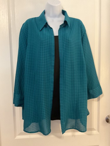 Chemise femme Joanna verte ouverte devant avec débardeur noir empiècement taille 2X manches 3/4 -B7