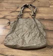 Deux Lux Tan Leather Handbag Purse with Silver Accents ~ EUC ~ WOW