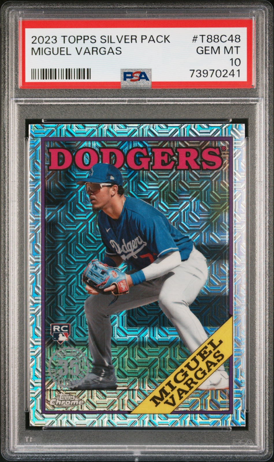 Miguel Vargas #T88C-48 Baseball Cards 2023 Topps Silver Pack 1988 Chrome trading card — raw and PSA graded price guide