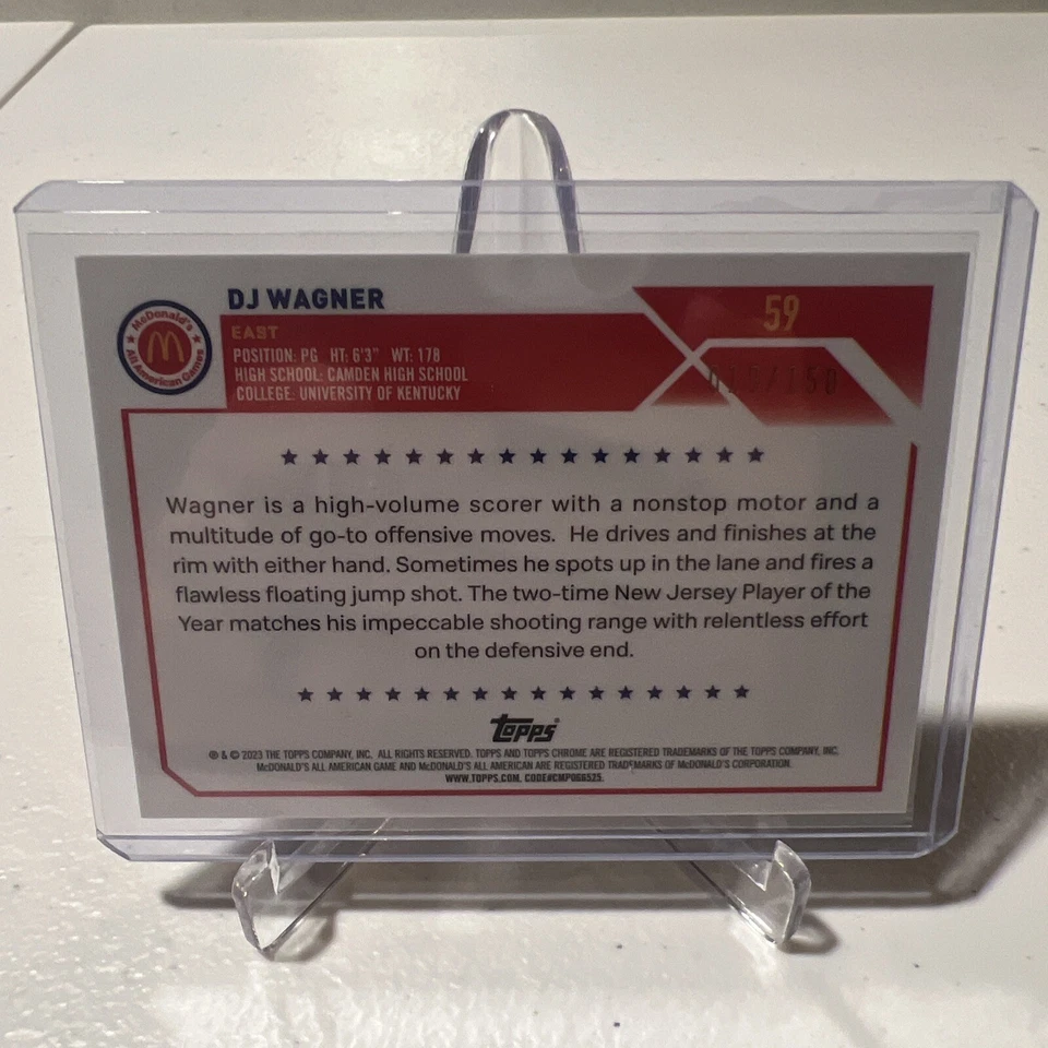 DJ Wagner 2023 Topps Chrome McDonald's #59 Pink Refractor Kentucky RC /150 - Image 2 of 3