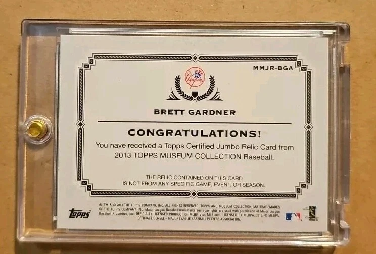 2013 Topps музей коллекции Бретт Гарднер Jumbo Джерси реликвия карта #'d 7/10 GOAT - Изображение 2 из 2