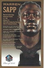 Warren Sapp Tampa Bay Buccaneers  Football Hall of Fame Bust Card