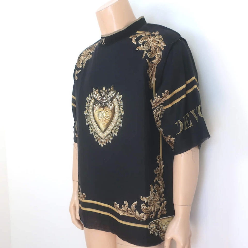Camiseta Dolce & Gabbana Devotion Lino Negra/Dorada Talla 48 Foto 2 de 4