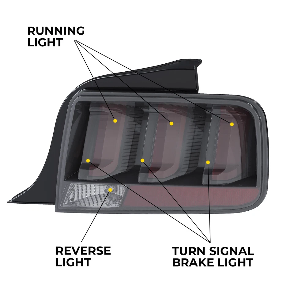 Pair LED Tube Signal Brake Lamps Smoked Tail Lights For 2005-2009 Ford Mustang - Imagem 2 de 4