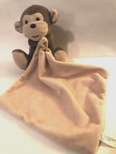 Monkey Security Blanket Brown Cream Plush stuffed baby lovey