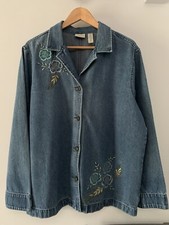 Vintage Classic Elements Floral Embroidered Denim Boxy Jacket Sz 18 100% Cotton