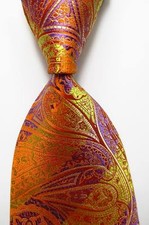 New Classic Gold Orange Purple PaisleyJACQUARD WOVEN Silk Men's Tie Necktie