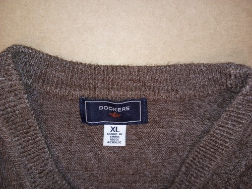 Mens Sz XL Dockers Crew Neck Sweater Brown block weave Real Measurements Below - Picture 5 of 12
