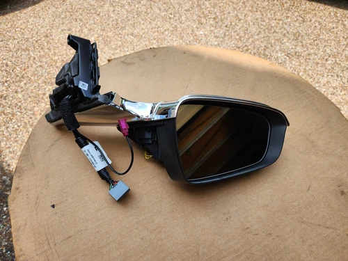 TESLA MODEL Y OEM FRONT LEFT (DRIVER) SIDE DOOR MIRROR WITH CHROME TRIM & COVER