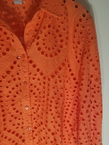 Chico's Ösen 3/4 Wogenärmel Mode Top Größe 4 neu mit Etikett $ 109 Nektarine - Bild 4 von 10
