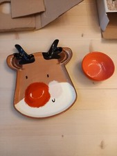 Next New Christmas Rudolf Platter/Dip Plate Set Reindeer Santa Kitchen Table