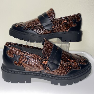 ASOS DESIGN Chunky Loafers Brown Black Faux Snake and Leather Size US 11 