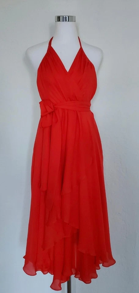 Haute Hippie Women's Halter Dress Midi Flare 100% Silk Red NWT $465.00 Size XS 2 - Image 2 of 4