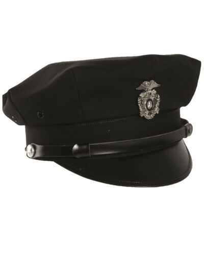 Black US Police Officer Visor Hat With Badge Wool Blend Cop Hat - Afbeelding 1 van 3