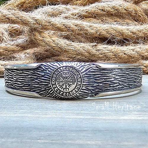Large Adjustable 925 Sterling Silver Viking Compass Bracelet Vegvisir Cuff - Picture 7 of 9