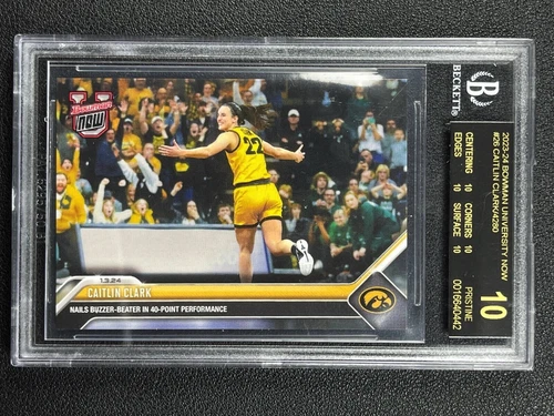 CAITLIN CLARK BGS 10 BLACK LABEL 2023-24 BOWMAN UNIVERSITY NOW #26 BUZZER BEATER
