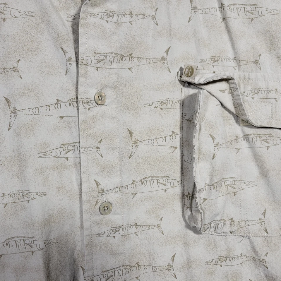 Wrangler Shirt Mens 3XL Brown Fish Print Button Up Outdoor Short Sleeve - Image 2 of 4