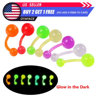 7PCS Acrylic Glow in the Dark Mix Color Belly Button Ring Navel Bar Piercing 14G
